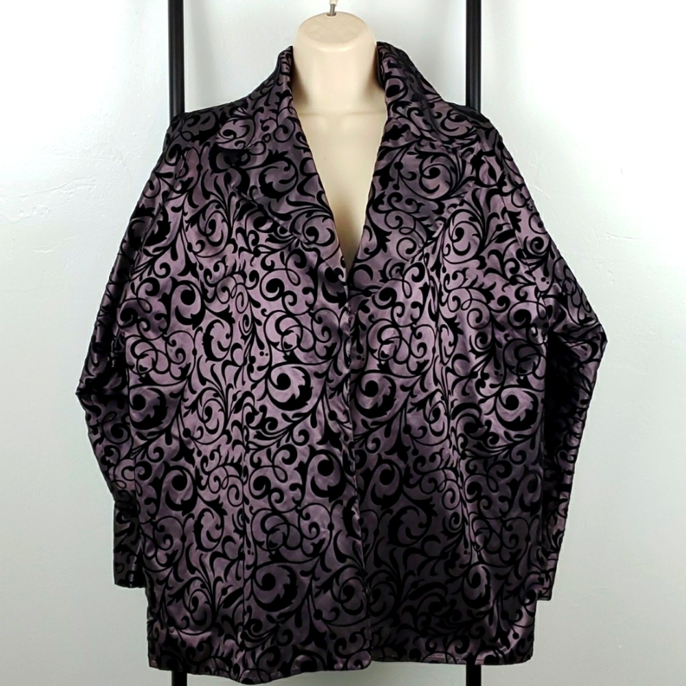 Shamask silk velvet floral open front cardigan blazer full lining women size 1